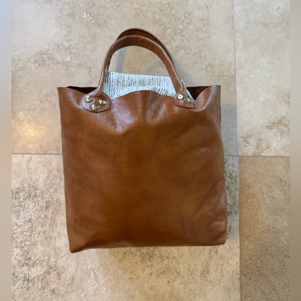 Primative Leather Tote Folds Flat Light 12”x9”x8” - Picture 2 of 10